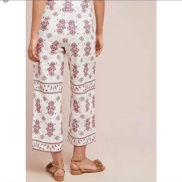 Anthropologie Ett Twa Jadida Embroidered Wide Leg Linen Pants Size 6 - Picture 2 of 7